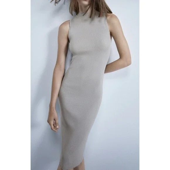 zara sleeveless bodycon dress ZARA Ribbed Mock neck Sleeveless Bodycon Dress L